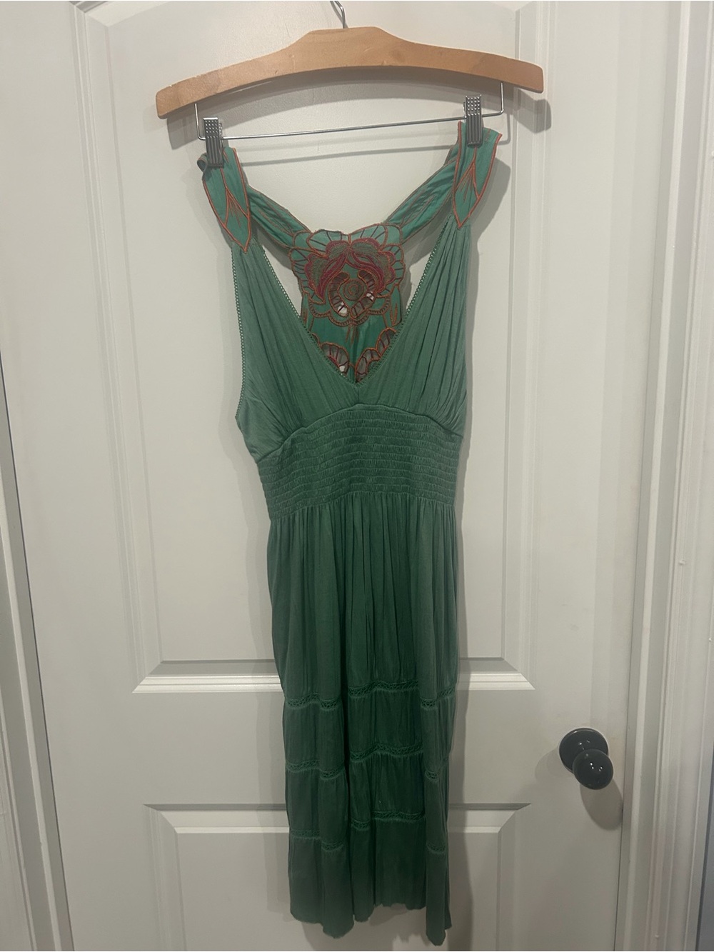 Free People Green Midi Dress with Pink & Orange Embroidery - Picture 2 of 3